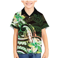 Polynesian Art Tattoo Family Matching Mermaid Dress and Hawaiian Shirt Plumeria Flowers Green Gradient LT05 Son's Shirt Green - Polynesian Pride
