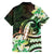 Polynesian Art Tattoo Family Matching Off The Shoulder Long Sleeve Dress and Hawaiian Shirt Plumeria Flowers Green Gradient