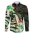 Polynesian Art Tattoo Family Matching Off The Shoulder Long Sleeve Dress and Hawaiian Shirt Plumeria Flowers Green Gradient