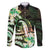 Polynesian Art Tattoo Family Matching Off Shoulder Short Dress and Hawaiian Shirt Plumeria Flowers Green Gradient