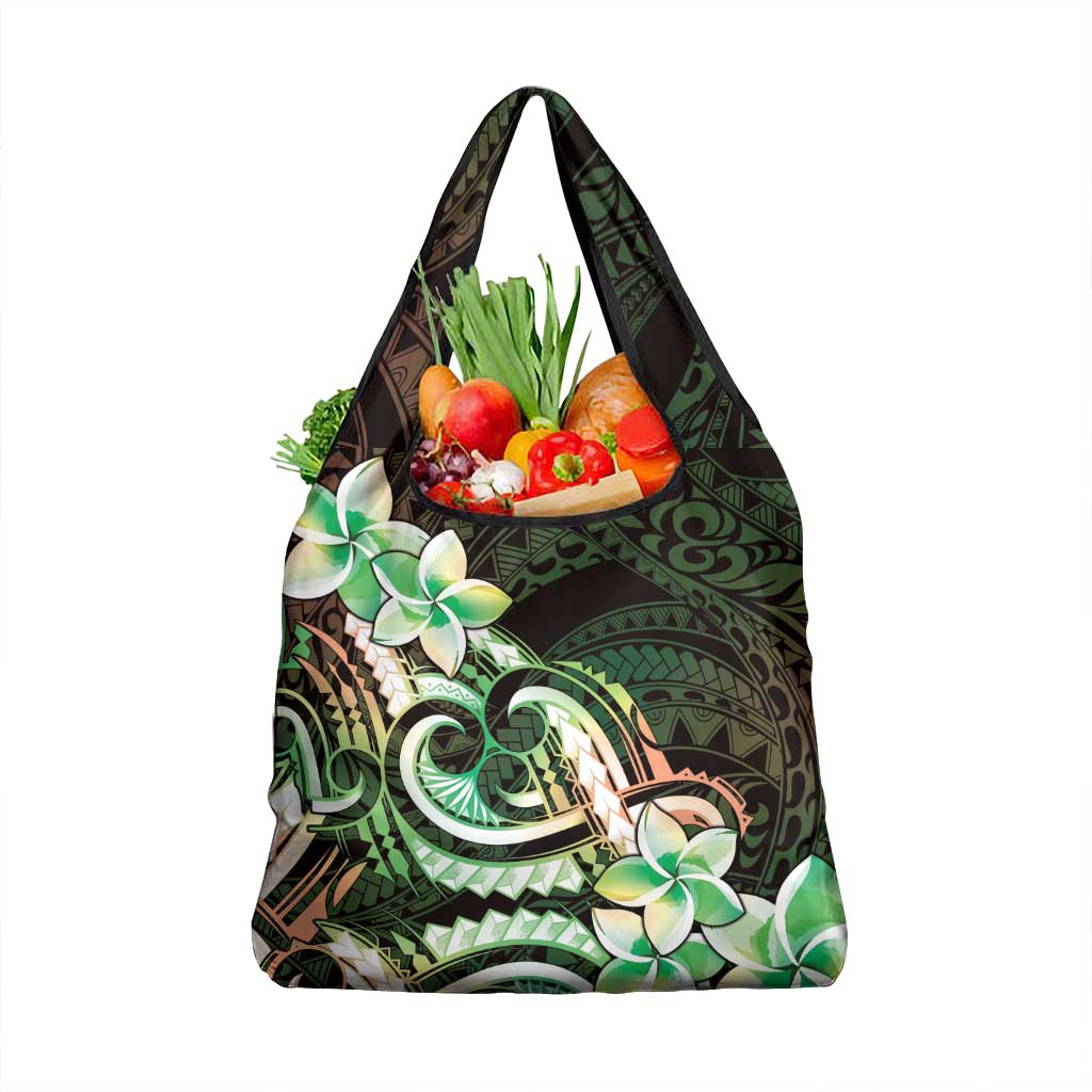Polynesian Art Tattoo Grocery Bag Plumeria Flowers Green Gradient LT05 1-pack One Size Green - Polynesian Pride