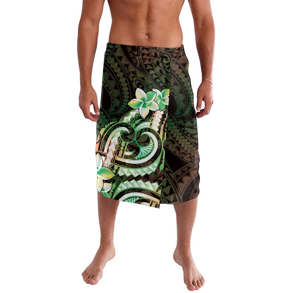 Polynesian Art Tattoo Lavalava Plumeria Flowers Green Gradient