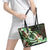 Polynesian Art Tattoo Leather Tote Bag Plumeria Flowers Green Gradient