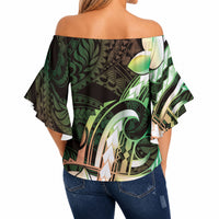 Polynesian Art Tattoo Off Shoulder Wrap Waist Top Plumeria Flowers Green Gradient LT05 - Polynesian Pride