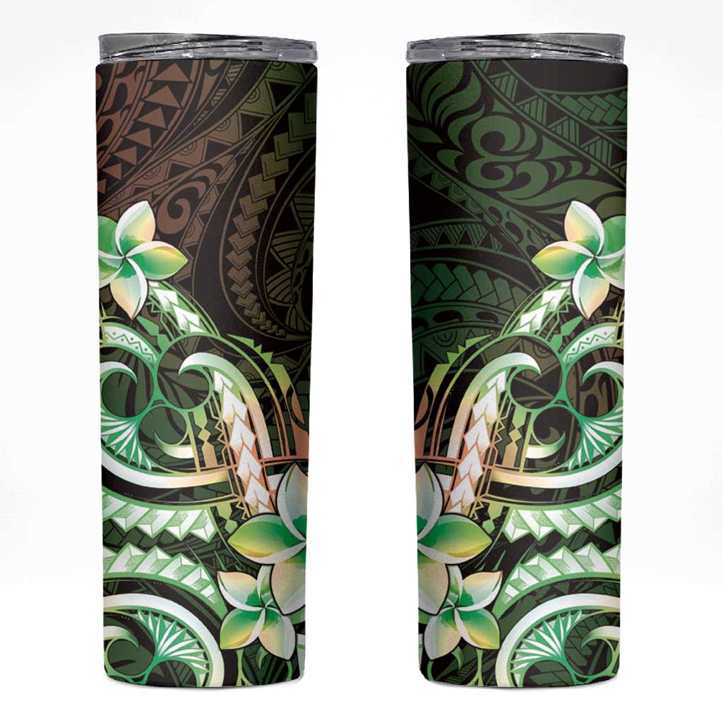 Polynesian Art Tattoo Skinny Tumbler Plumeria Flowers Green Gradient LT05 Green - Polynesian Pride