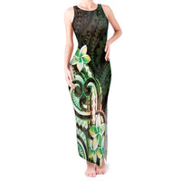 Polynesian Art Tattoo Tank Maxi Dress Plumeria Flowers Green Gradient LT05 Women Green - Polynesian Pride