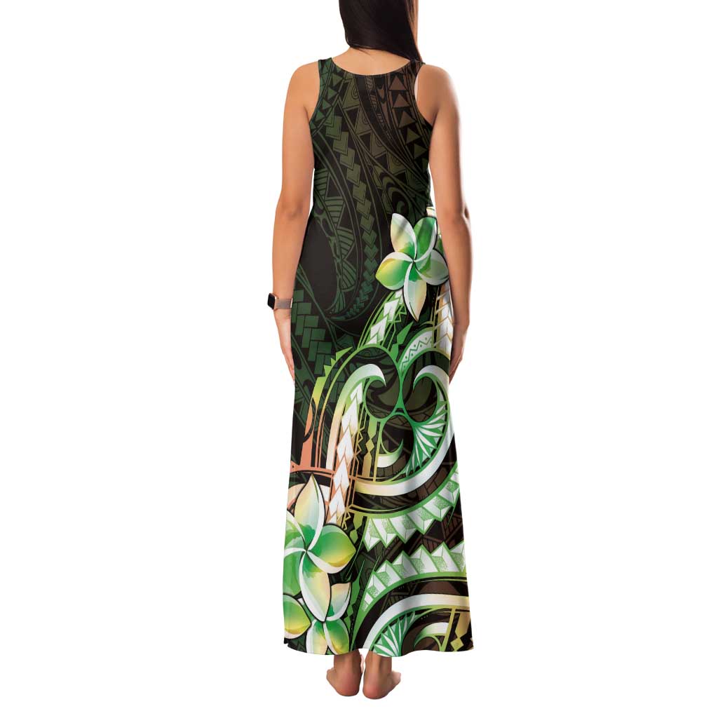 Polynesian Art Tattoo Tank Maxi Dress Plumeria Flowers Green Gradient LT05 - Polynesian Pride