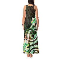 Polynesian Art Tattoo Tank Maxi Dress Plumeria Flowers Green Gradient LT05 - Polynesian Pride