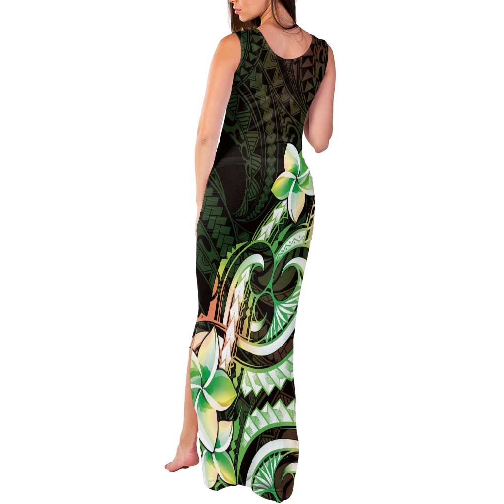 Polynesian Art Tattoo Tank Maxi Dress Plumeria Flowers Green Gradient LT05 - Polynesian Pride