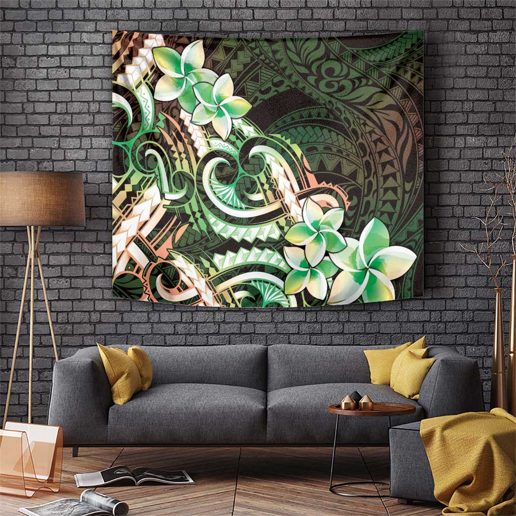 Polynesian Art Tattoo Tapestry Plumeria Flowers Green Gradient LT05 Green - Polynesian Pride