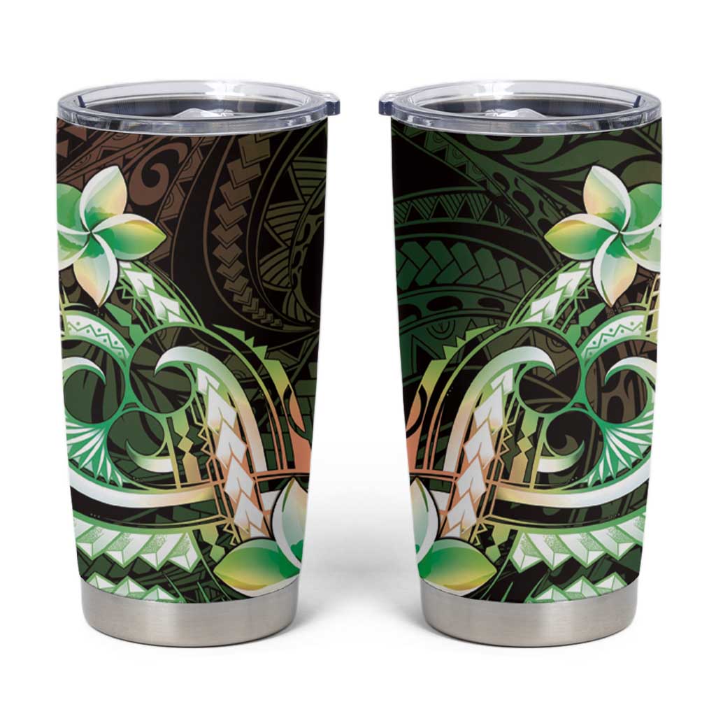 Polynesian Art Tattoo Tumbler Cup Plumeria Flowers Green Gradient LT05 Green - Polynesian Pride