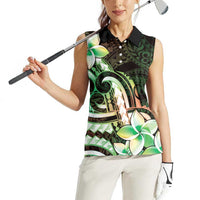 Polynesian Art Tattoo Women Sleeveless Polo Shirt Plumeria Flowers Green Gradient