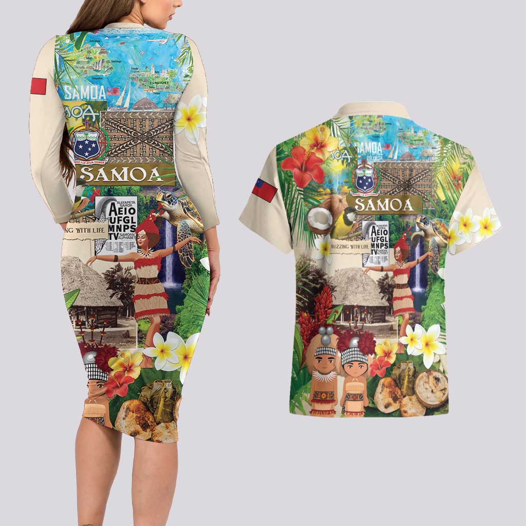 Samoa Culture Couples Matching Long Sleeve Bodycon Dress and Hawaiian Shirt Embracing The Spirit