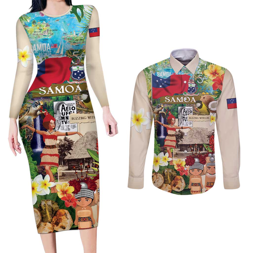 Samoa Culture Couples Matching Long Sleeve Bodycon Dress and Long Sleeve Button Shirt Embracing The Spirit