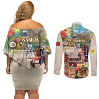 Samoa Culture Couples Matching Off Shoulder Short Dress and Long Sleeve Button Shirt Embracing The Spirit
