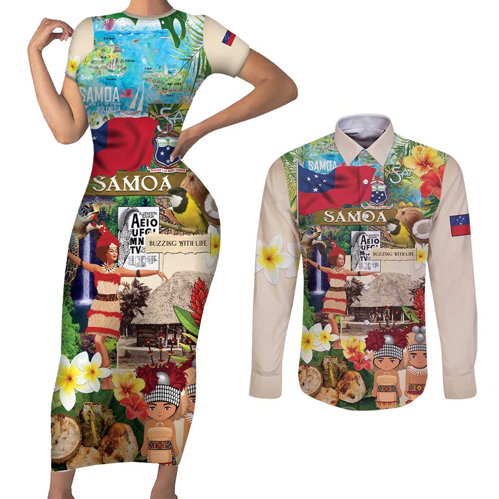 Samoa Culture Couples Matching Short Sleeve Bodycon Dress and Long Sleeve Button Shirt Embracing The Spirit