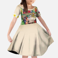 Samoa Culture Family Matching Off The Shoulder Long Sleeve Dress and Hawaiian Shirt Embracing The Spirit LT05 Daughter's Dress Beige - Polynesian Pride