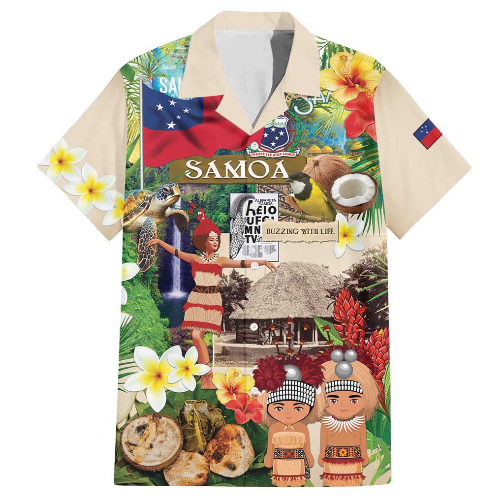 Samoa Culture Family Matching Off Shoulder Maxi Dress and Hawaiian Shirt Embracing The Spirit LT05 Dad's Shirt - Short Sleeve Beige - Polynesian Pride