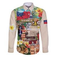 Samoa Culture Family Matching Off Shoulder Maxi Dress and Hawaiian Shirt Embracing The Spirit LT05 Dad's Shirt - Long Sleeve Beige - Polynesian Pride