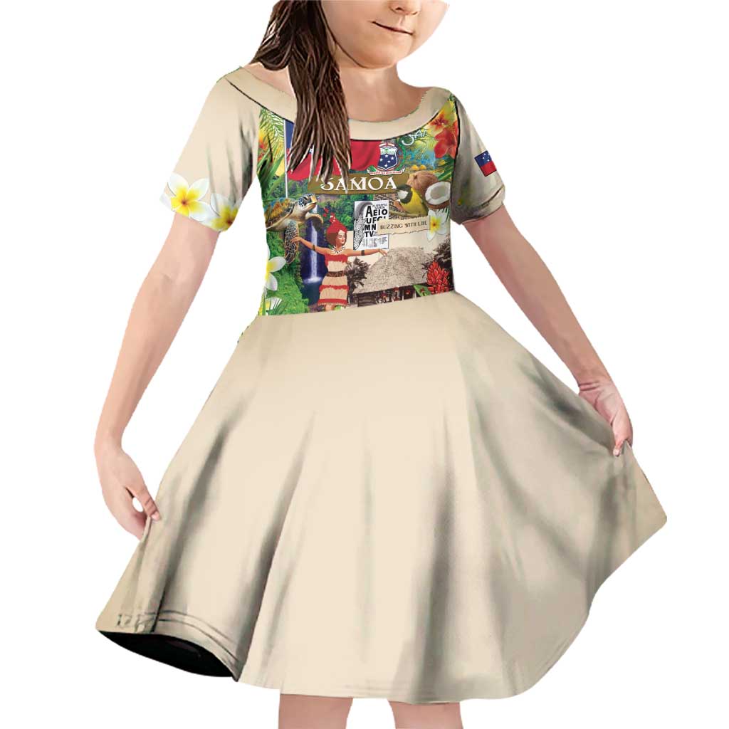 Samoa Culture Family Matching Off Shoulder Short Dress and Hawaiian Shirt Embracing The Spirit LT05 Daughter's Dress Beige - Polynesian Pride