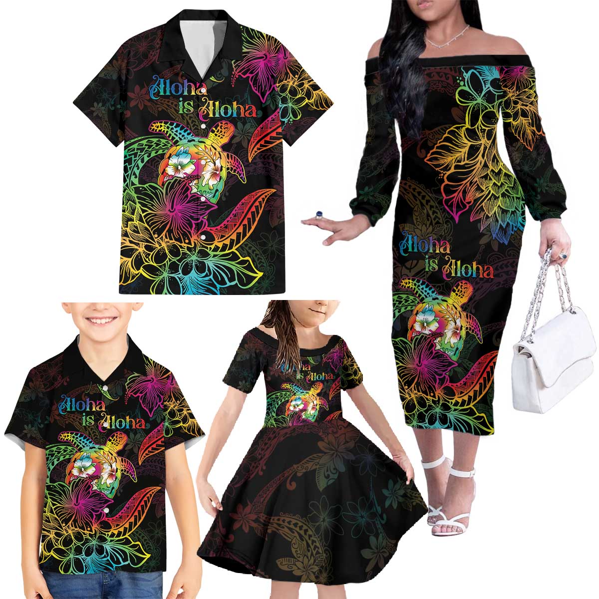 Hawaii Pride Family Matching Off The Shoulder Long Sleeve Dress and Hawaiian Shirt Aloha Is Aloha LT05 - Polynesian Pride