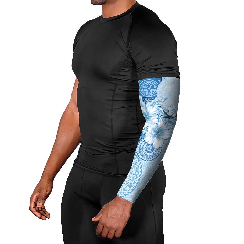 Hawaii Tapa Pattern With Blue Hibiscus Arm Sleeves - Polynesian Pride