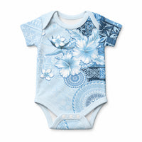 Hawaii Tapa Pattern With Blue Hibiscus Baby Onesie LT05 Blue - Polynesian Pride