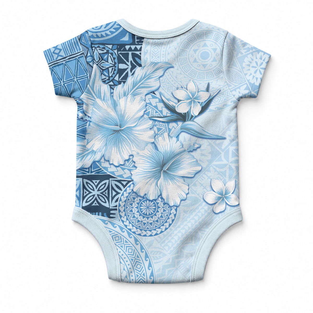 Hawaii Tapa Pattern With Blue Hibiscus Baby Onesie LT05 - Polynesian Pride