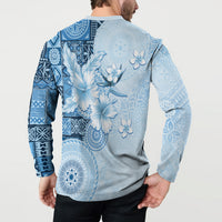 Hawaii Tapa Pattern With Blue Hibiscus Button Sweatshirt