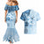 Hawaii Tapa Pattern With Blue Hibiscus Couples Matching Mermaid Dress and Hawaiian Shirt