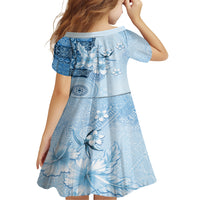 Hawaii Tapa Pattern With Blue Hibiscus Family Matching Short Sleeve Bodycon Dress and Hawaiian Shirt LT05 - Polynesian Pride