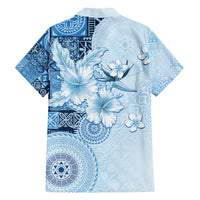 Hawaii Tapa Pattern With Blue Hibiscus Family Matching Short Sleeve Bodycon Dress and Hawaiian Shirt LT05 - Polynesian Pride
