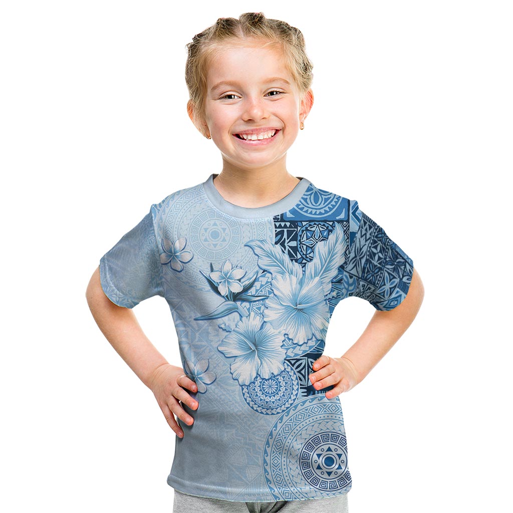 Hawaii Tapa Pattern With Blue Hibiscus Kid T Shirt