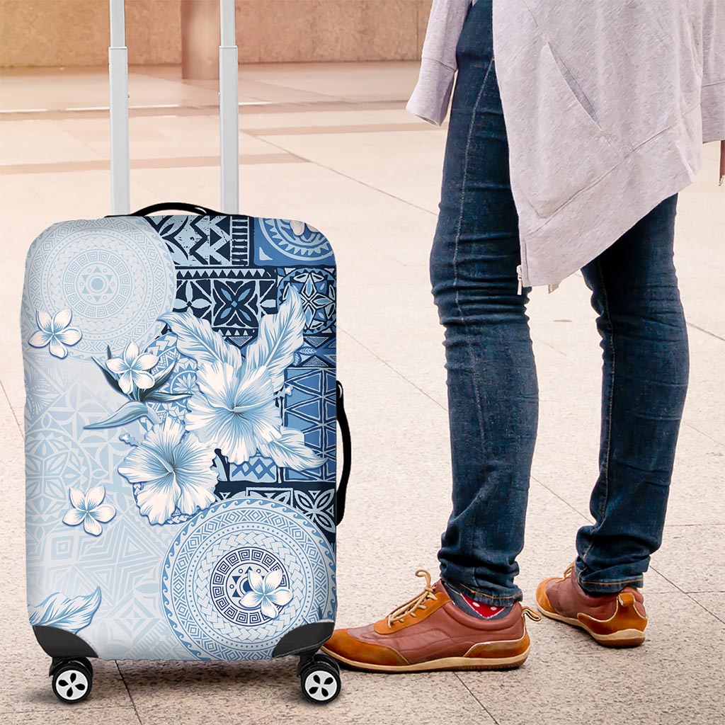 Hawaii Tapa Pattern With Blue Hibiscus Luggage Cover LT05 Blue - Polynesian Pride