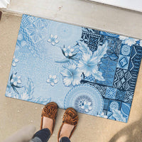 Hawaii Tapa Pattern With Blue Hibiscus Rubber Doormat