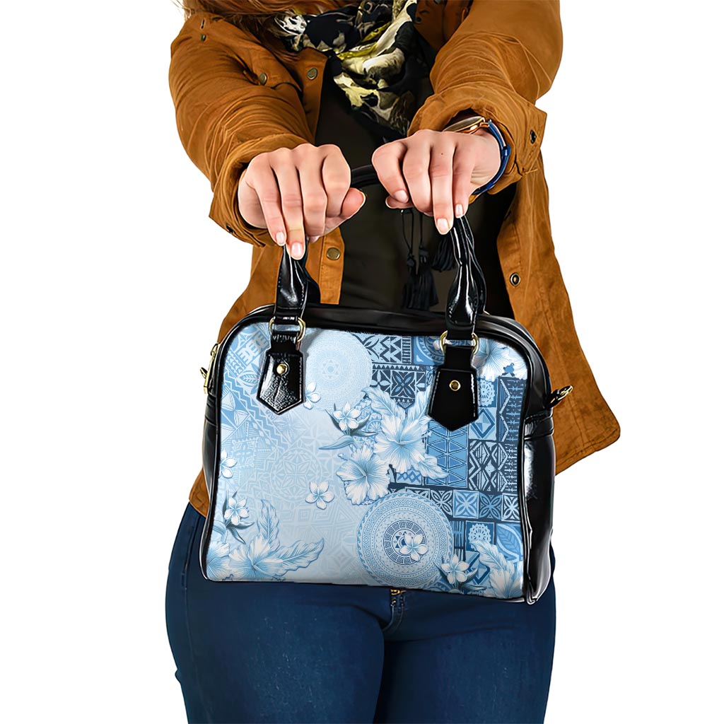 Hawaii Tapa Pattern With Blue Hibiscus Shoulder Handbag LT05 One Size Blue - Polynesian Pride