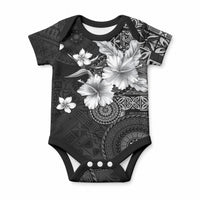 Hawaii Tapa Pattern With Black Hibiscus Baby Onesie LT05 Black - Polynesian Pride