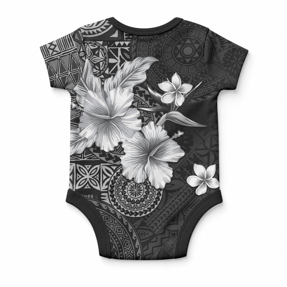 Hawaii Tapa Pattern With Black Hibiscus Baby Onesie LT05 - Polynesian Pride