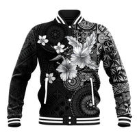 Hawaii Tapa Pattern With Black Hibiscus Baseball Jacket