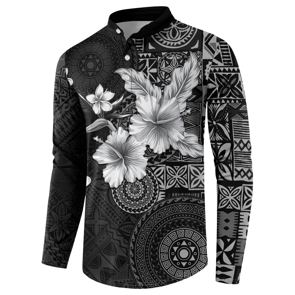 Hawaii Tapa Pattern With Black Hibiscus Button Sweatshirt