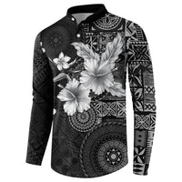 Hawaii Tapa Pattern With Black Hibiscus Button Sweatshirt