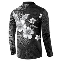 Hawaii Tapa Pattern With Black Hibiscus Button Sweatshirt