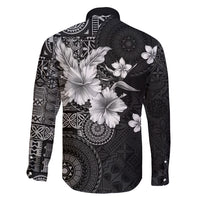 Hawaii Tapa Pattern With Black Hibiscus Family Matching Mermaid Dress and Hawaiian Shirt