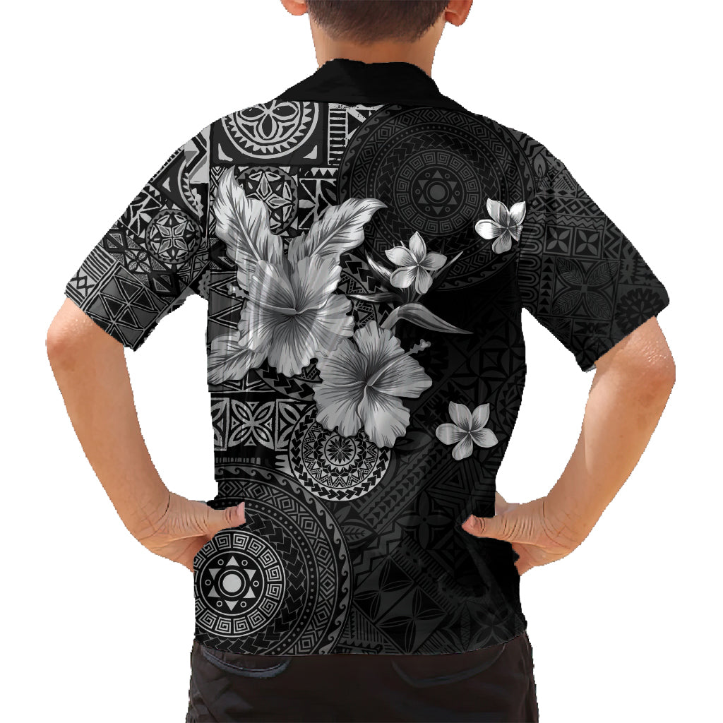 Hawaii Tapa Pattern With Black Hibiscus Family Matching Tank Maxi Dress and Hawaiian Shirt