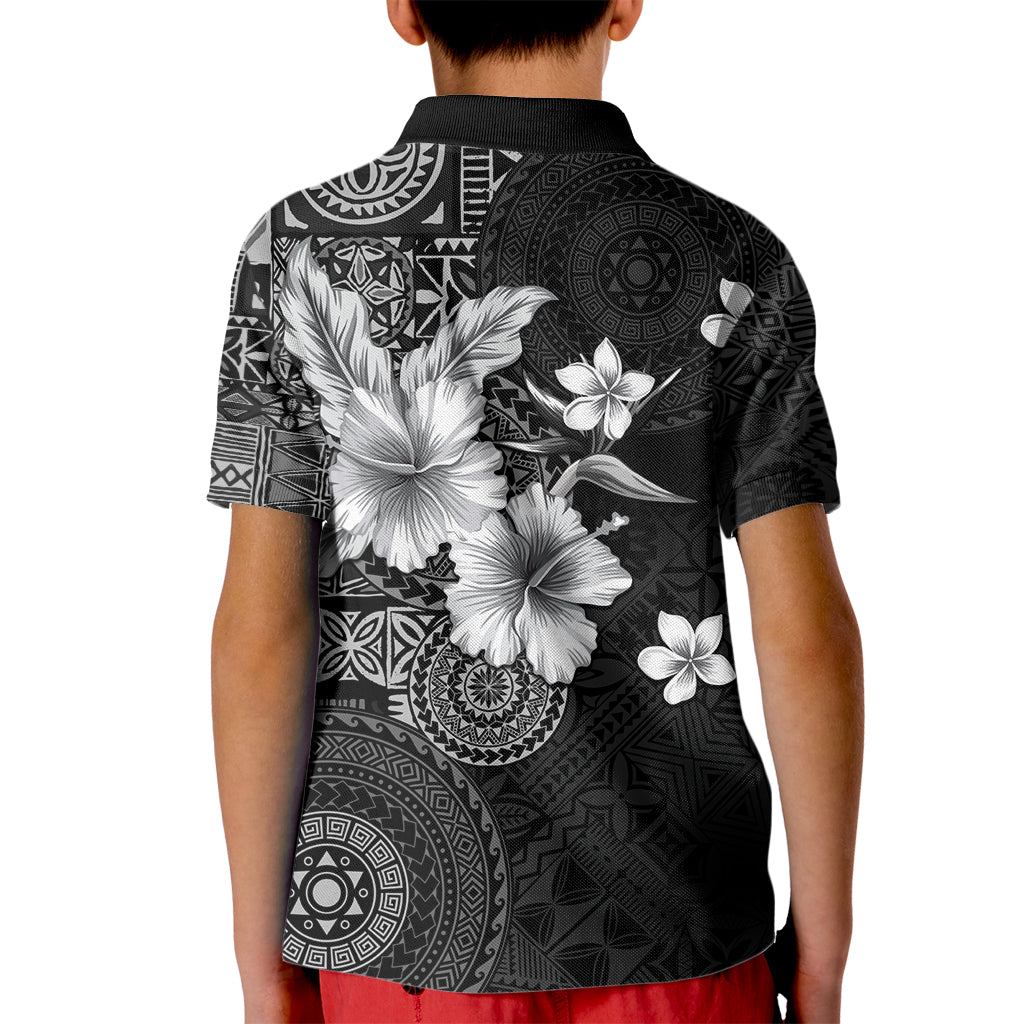 Hawaii Tapa Pattern With Black Hibiscus Kid Polo Shirt