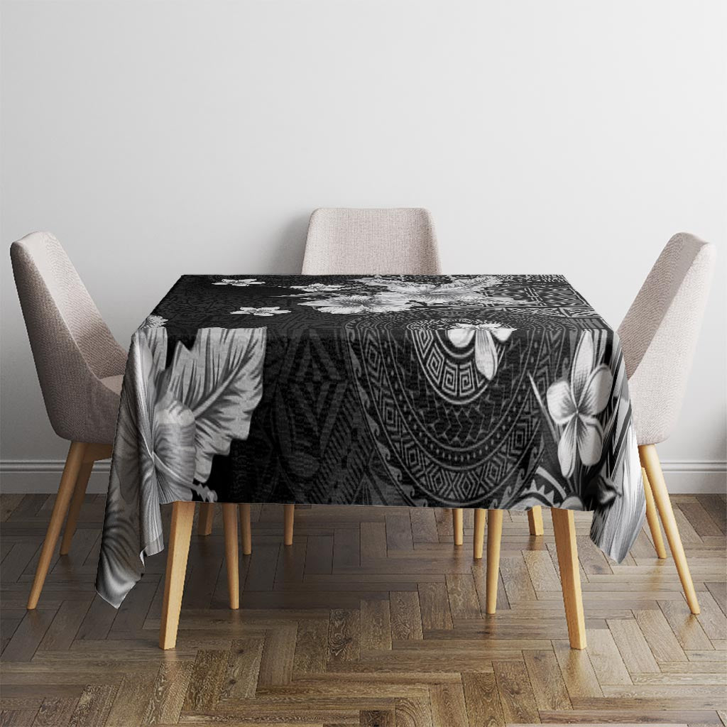 Hawaii Tapa Pattern With Black Hibiscus Tablecloth
