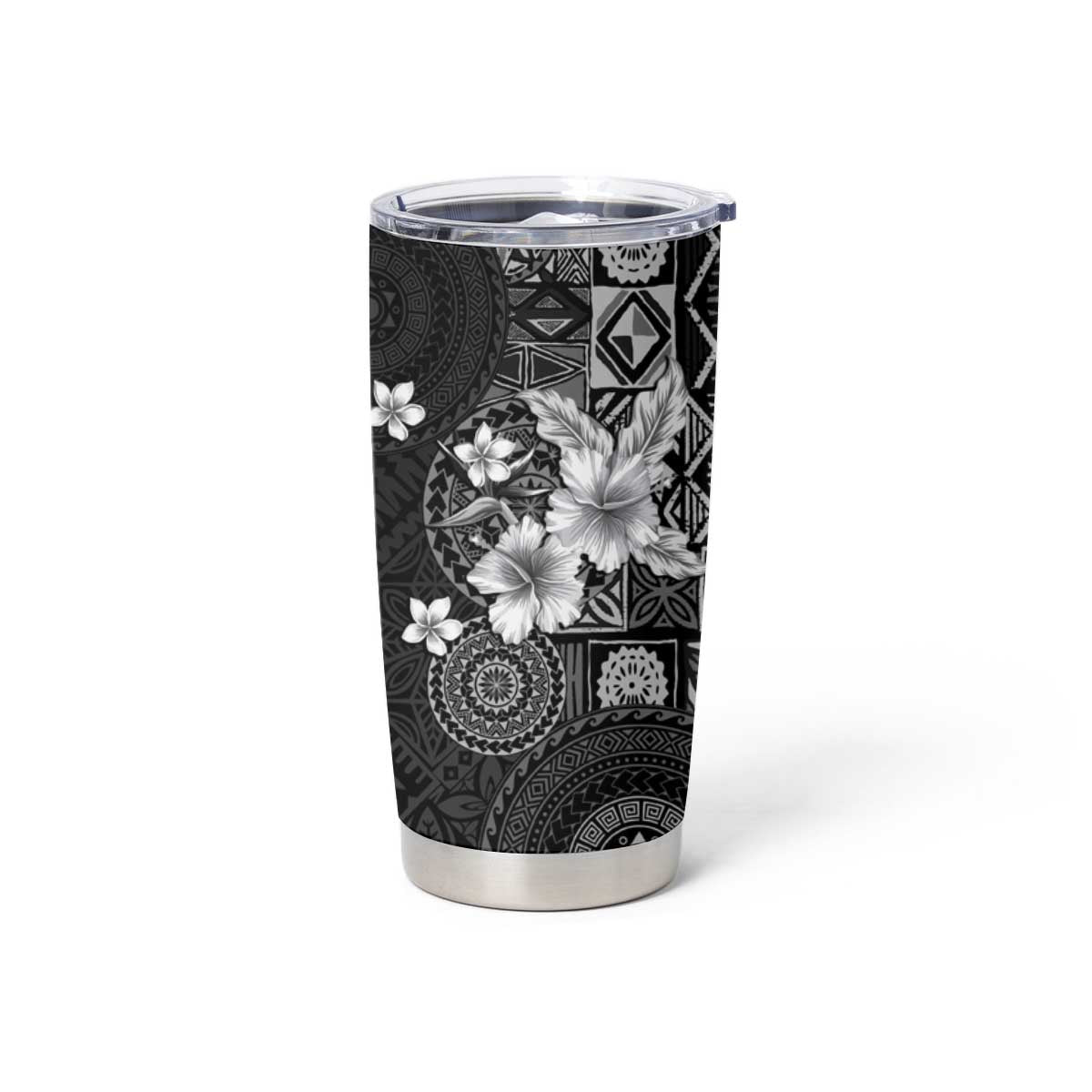 Hawaii Tapa Pattern With Black Hibiscus Tumbler Cup