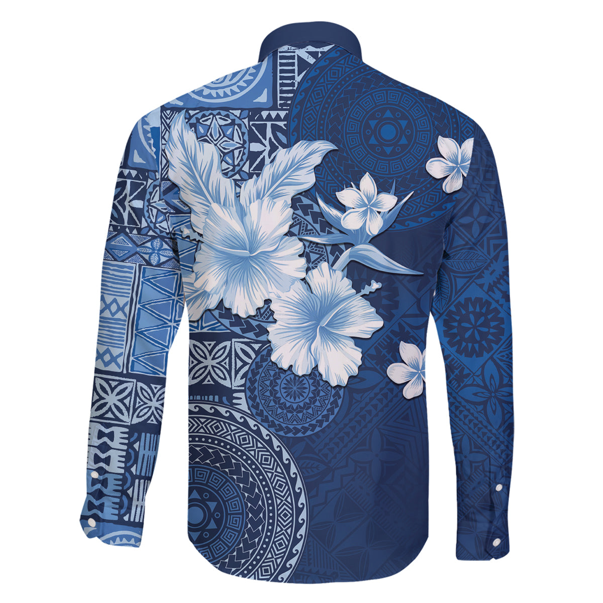 Hawaii Tapa Pattern With Navy Hibiscus Family Matching Puletasi and Hawaiian Shirt