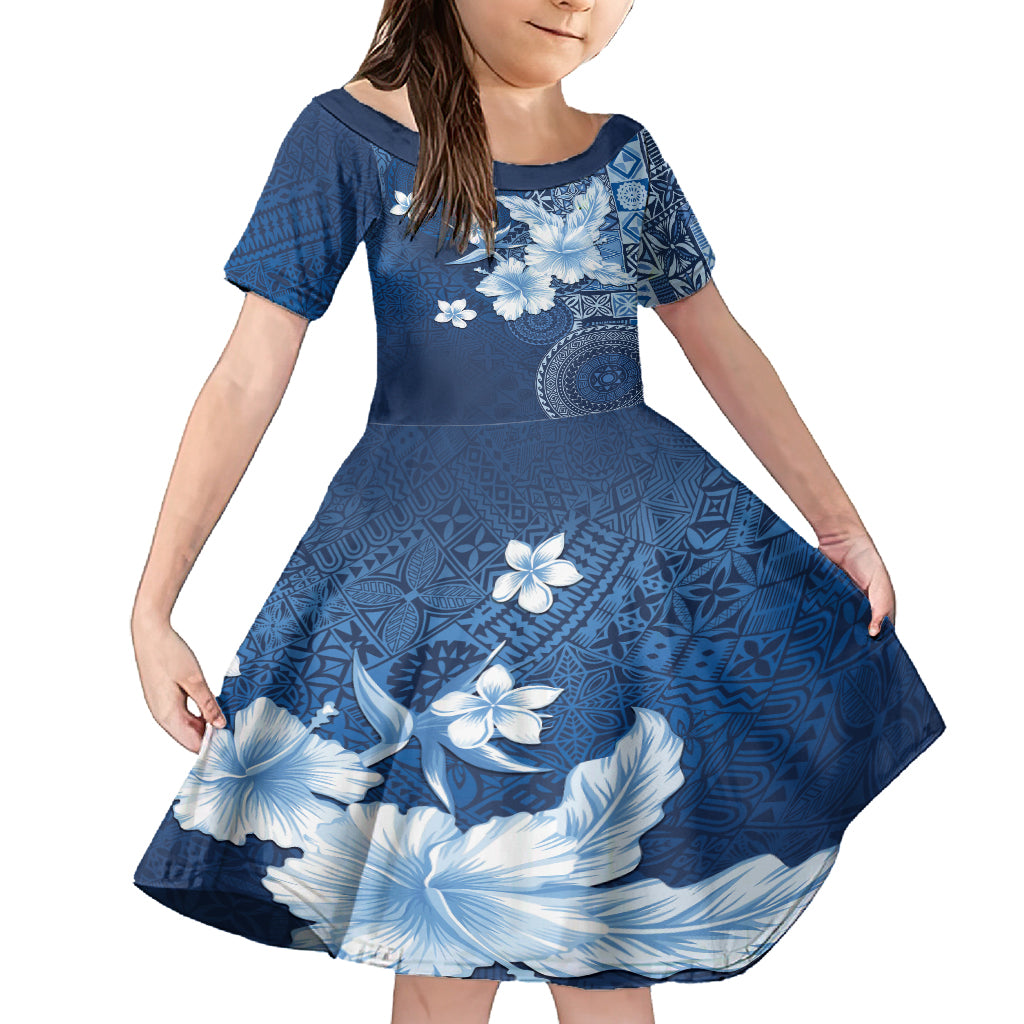 Hawaii Tapa Pattern With Navy Hibiscus Family Matching Tank Maxi Dress and Hawaiian Shirt
