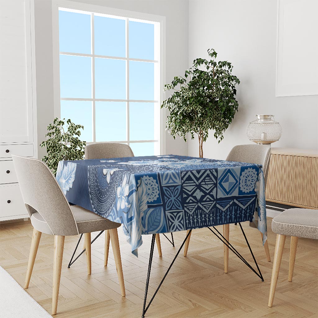 Hawaii Tapa Pattern With Navy Hibiscus Tablecloth
